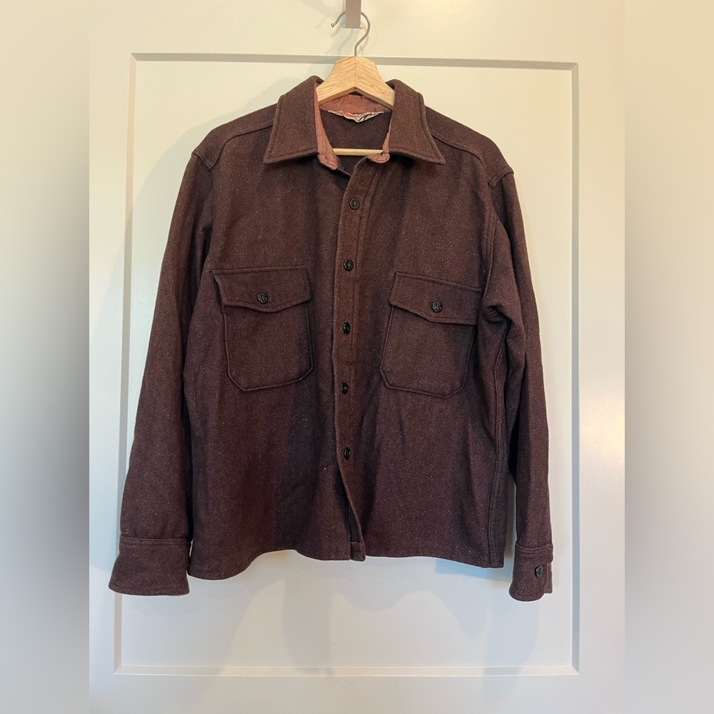 Vtg Peter Whaler brown/burgundy wool chore preppy academia classic jacket Sz L